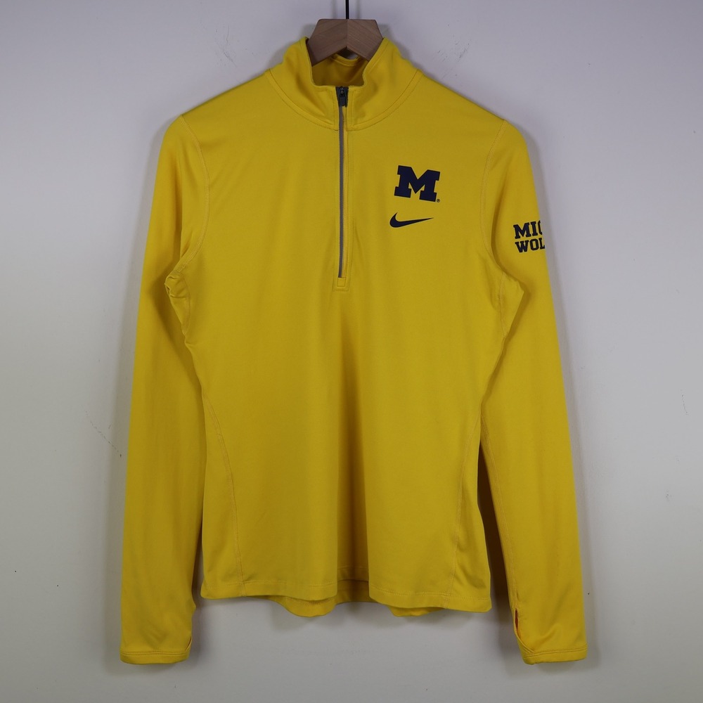 Nike Michigan Wolverines Dri-FIT‎ Pullover Womens Medium Thumbhole Yellow Poly